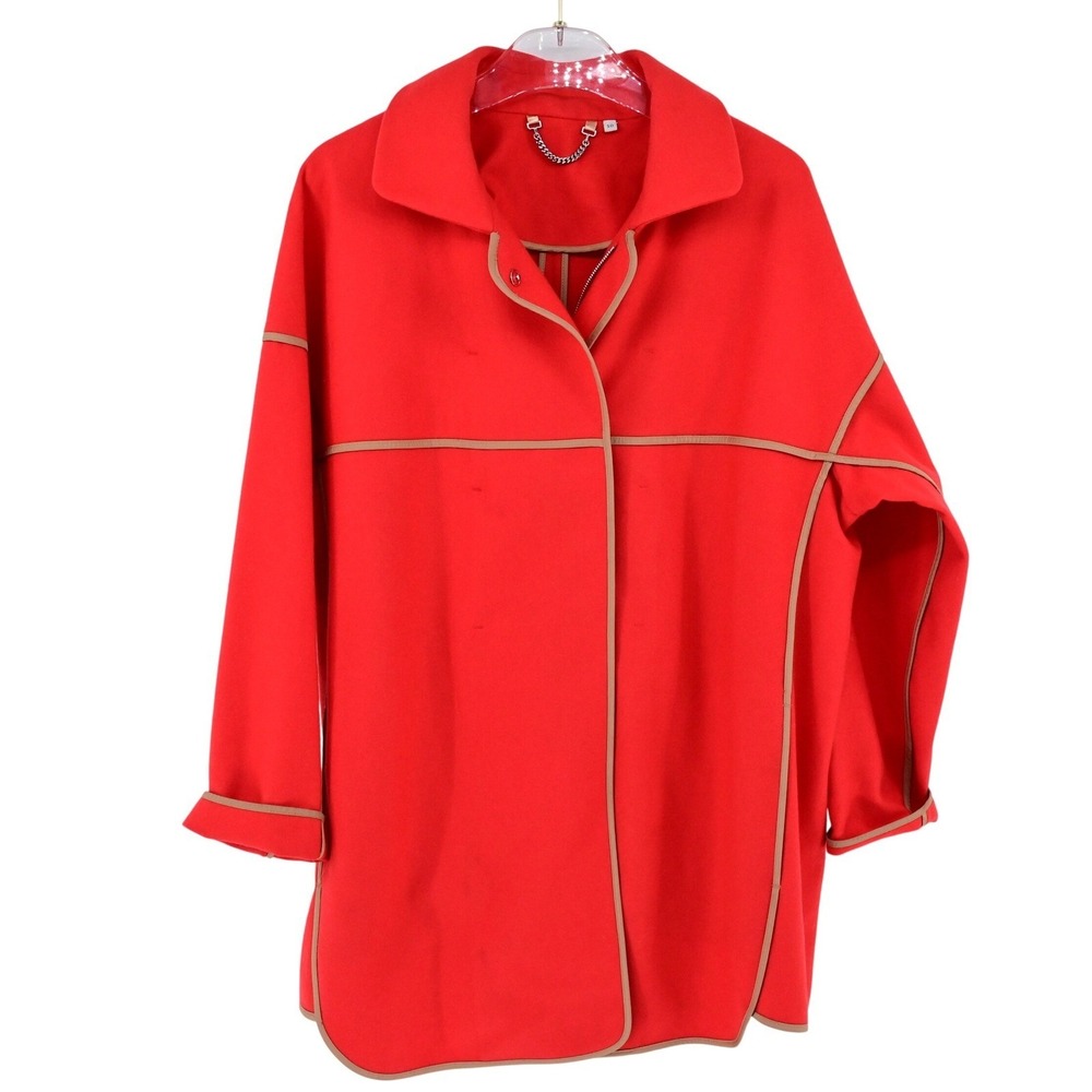 VTG 80s 90s Red Wool Classic Preppy Swing Jacket Khaki Contrast Piping Winter
